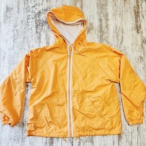Eddie Bauer Womens Size Large Windbreaker Jacket Full Zip Hooded Orange Pockets